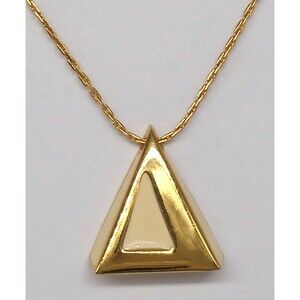 Triangle 3D Pendant Chain Necklace Gold Tone White Enamel Direction One Vintage